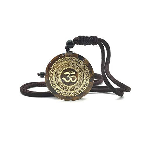 EDEN'S CALL Healing Chakra OM Symbol Orgonite Crystal Stone Pendant Necklace for Unisex 23.62" Adjustable Energy Generator Round Shape Necklace- Tiger's Eye