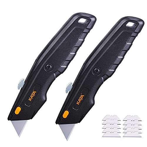 KATA 2-Pack Utility Knife- Heavy Duty Retractable Box Cutter for Cartons- Cardboard and Boxes-Quick Change Blade-10 Extra Blades Included