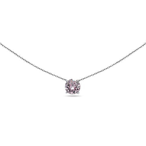 Sterling Silver 6mm Round Pink Solitaire Choker Necklace Made with Swarovski Crystals