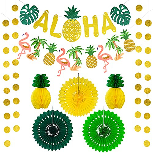 Hawaiian Aloha Party Decorations Banner Set- Flamingo Pineapple Artificial Palm Leaves Garland Tiki Tropical Luau Party Supplies- Hawaiian Themed Summer Beach Pool Party Decor Hawaiian Aloha Party Decorations Banner Set- Flamingo Pineapple Artificial Palm Leaves Garland Tiki Tropical Luau Party Supplies- Hawaiian Themed Summer Beach Pool Party Decor