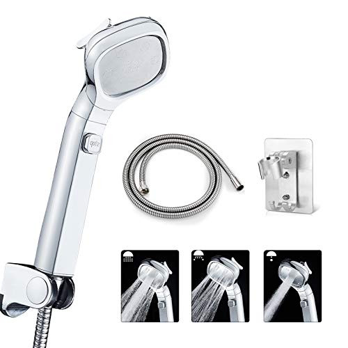 Handheld Shower Head High Pressure 4 Spray Settings Massage Spa Detachable Hand Held Showerhead Chrome Face with Hose and Adjustable Shower Arm Bracket