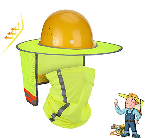 2 Pack Hard Hat Sun Shade Neck Protection High Visibility Sun Neck Shield Full Brim Mesh Sun Shade Protection and Neck Gaiter Bandana Face Scarf for Hard Hat Accessories- Reflective