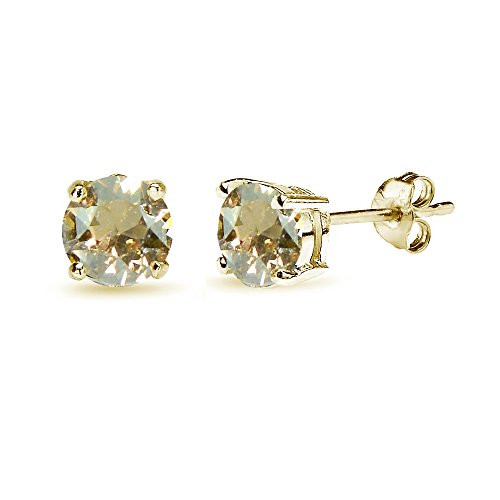 Yellow Gold Flashed Sterling Silver 6mm Golden Shadow Round Solitaire Stud Earrings Made with Swarovski Crystals Yellow Gold Flashed Sterling Silver 6mm Golden Shadow Round Solitaire Stud Earrings Made with Swarovski Crystals