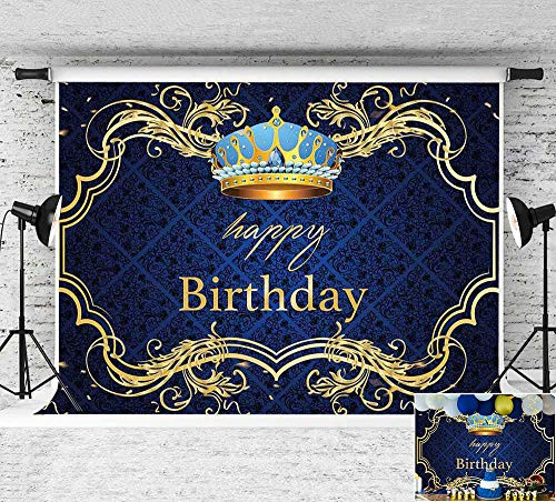 7x5ft Royal Prince Blue Birthday Party Backdrops for Boy's Prince Blue and Gold King Crown Party Photography Background Little Prince 1st Birthday Party Banner Cake Table Decoration Photoshoot Vinyl