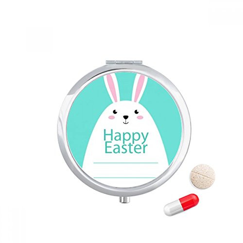 Happy Easter Festival Blue Bunny Pattern Pill Case Pocket Medicine Storage Box Container Dispenser