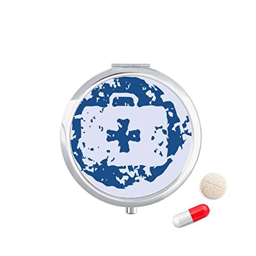 Blue First-aid Kit Design Round Illustration Pattern Pill Case Pocket Medicine Storage Box Container Dispenser