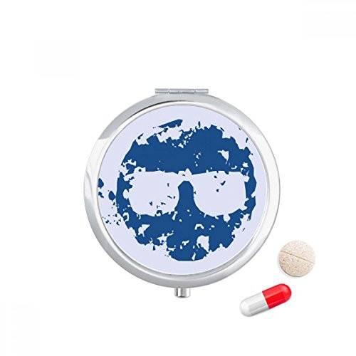 Blue Glasses Design Round Illustration Pattern Pill Case Pocket Medicine Storage Box Container Dispenser