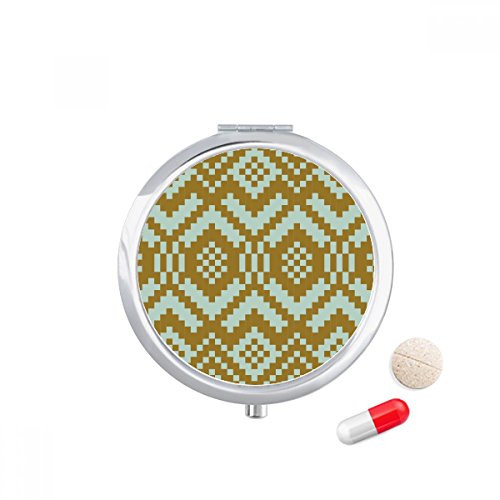 Tan Blue Symmetrical Square Illustration Pill Case Pocket Medicine Storage Box Container Dispenser