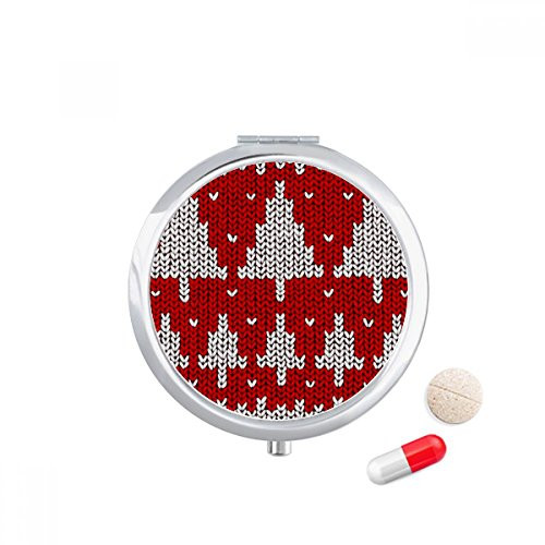 Red Tree Knit Nordic Illustration Pattern Pill Case Pocket Medicine Storage Box Container Dispenser