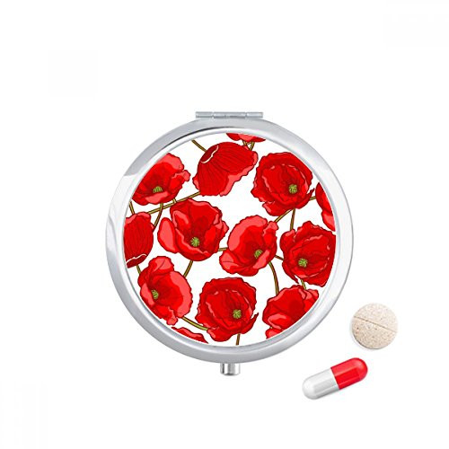 Red Flowers Corn Bespread Pill Case Pocket Medicine Storage Box Container Dispenser