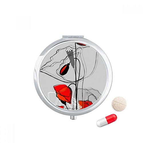 Red Flowers Abstract Art Line Painting Corn Pill Case Pocket Medicine Storage Box Container Dispenser
