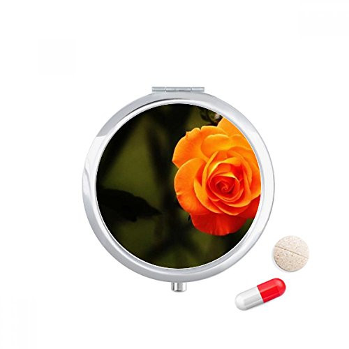 Orange Dark Green Leaves Flower Pill Case Pocket Medicine Storage Box Container Dispenser