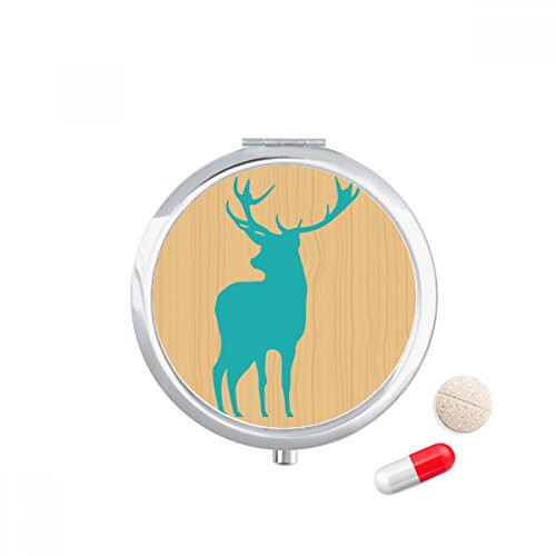 Deer Animal Blue Wood Grain Pill Case Pocket Medicine Storage Box Container Dispenser