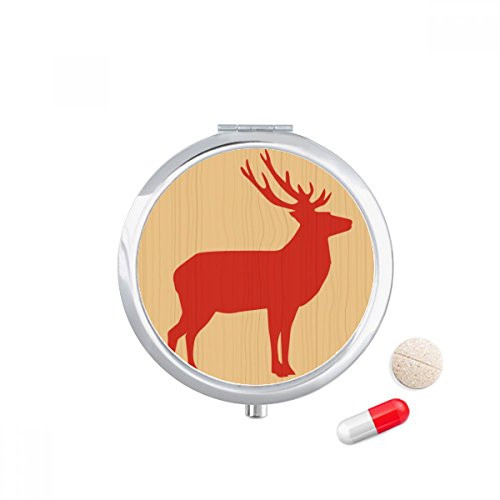 Deer Animal Red Wood Grain Pill Case Pocket Medicine Storage Box Container Dispenser
