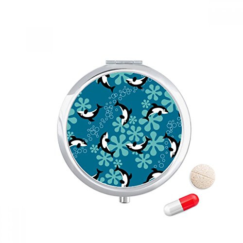 Cartoon Dolphins Whales Blue Waves Pill Case Pocket Medicine Storage Box Container Dispenser