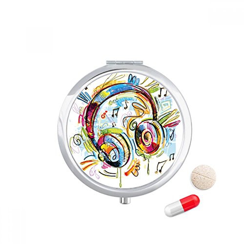 Headset Colorful Music Crazy Pattern Pill Case Pocket Medicine Storage Box Container Dispenser