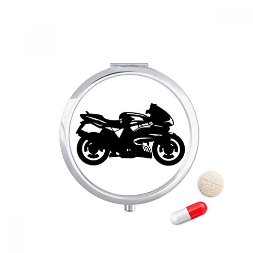 Motorcycle Mechanical Black Illustration Pill Case Pocket Medicine Storage Box Container Dispenser