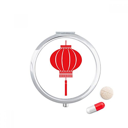 Red Traditional Chinese Lantern Pattern Pill Case Pocket Medicine Storage Box Container Dispenser