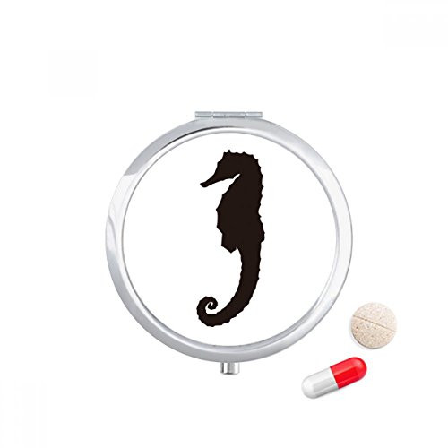 Hippocampus Marine Life Black Pattern Pill Case Pocket Medicine Storage Box Container Dispenser