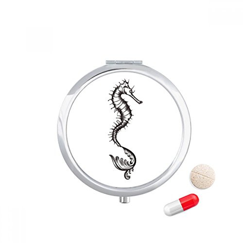 Hippocampus Marine Life Black Illustration Pill Case Pocket Medicine Storage Box Container Dispenser