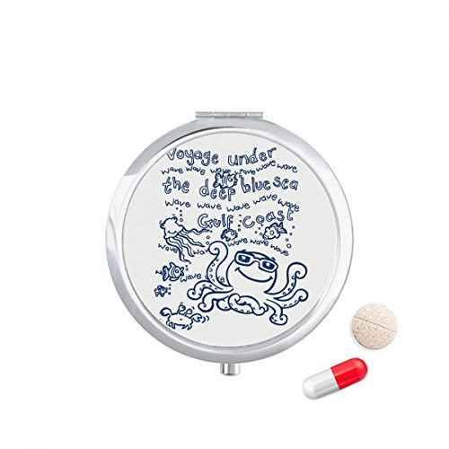 Blue Octopus Marine Life Pattern Pill Case Pocket Medicine Storage Box Container Dispenser