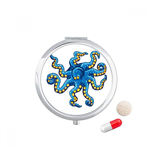 Blue Octopus Marine Life Cartoon Pattern Pill Case Pocket Medicine Storage Box Container Dispenser