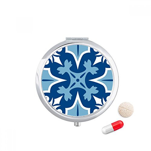 Morocco Decorative Flower Blue Ilustration Pill Case Pocket Medicine Storage Box Container Dispenser