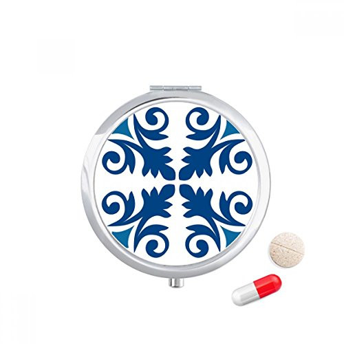 Morocco Decorative Flower Blue Pattern Pill Case Pocket Medicine Storage Box Container Dispenser