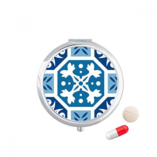 Morocco Abstract Decorative Blue Pattern Pill Case Pocket Medicine Storage Box Container Dispenser