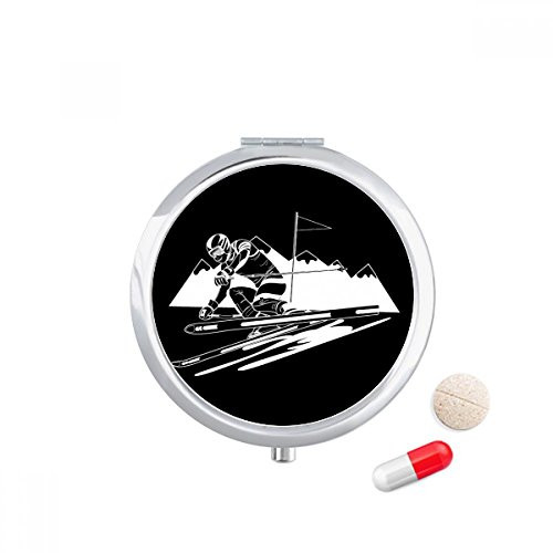 Winter Sport Skiing Black Illustration Pill Case Pocket Medicine Storage Box Container Dispenser