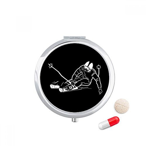 Black Winter Sport Skiing Pattern Illustration Pill Case Pocket Medicine Storage Box Container Dispenser