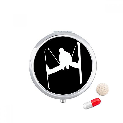 Black Skiing Winter Sport Outline Pill Case Pocket Medicine Storage Box Container Dispenser