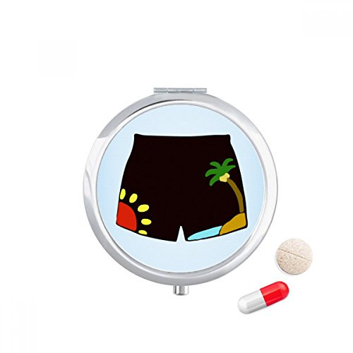 Black Beach Pant Illustration Pattern Pill Case Pocket Medicine Storage Box Container Dispenser