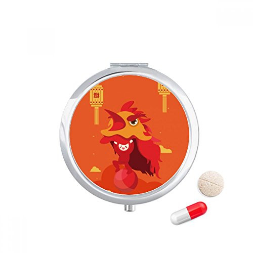 Red Lantern Lion Dance China Town Pill Case Pocket Medicine Storage Box Container Dispenser