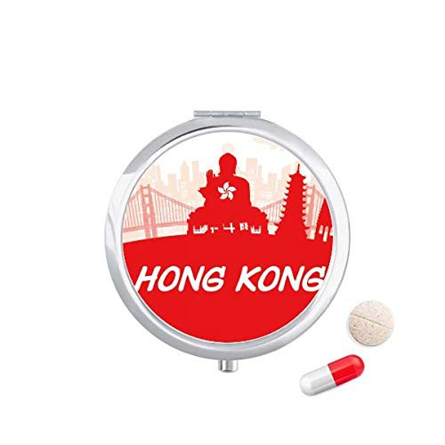 Red Outline China Hongkong Pill Case Pocket Medicine Storage Box Container Dispenser