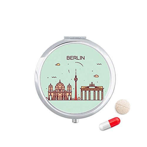 Berlin Germany Flat Landmark Pattern Travel Pocket Pill case Medicine Drug Storage Box Dispenser Mirror Gift