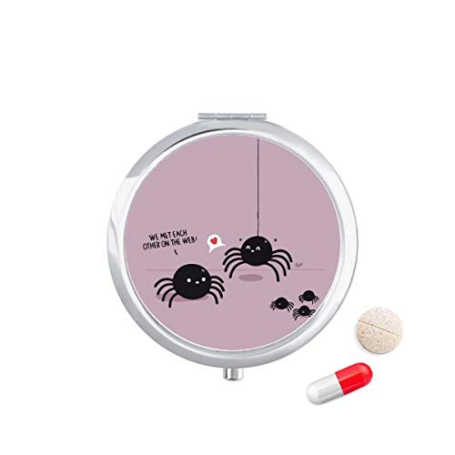 Spider Pattern Insect Cobweb Illustration Travel Pocket Pill case Medicine Drug Storage Box Dispenser Mirror Gift