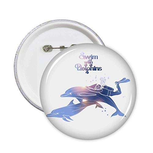 Swim with Dolphins Illustrate Round Pins Badge Button Clothing Decoration 5pcs Gift
