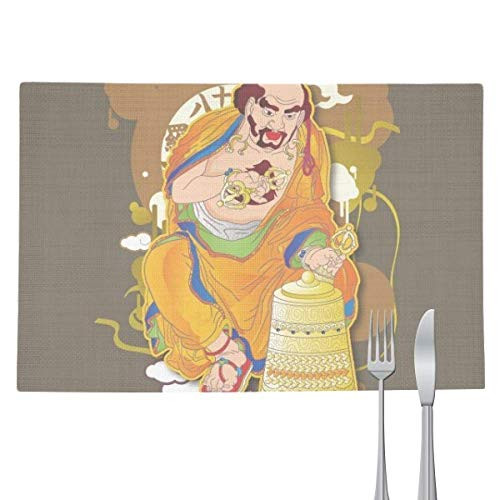 DIYthinker Buddhist Eighteen Arhats Figure Pattern Placemat Pad Kitchen Woven Heat Resistant Cushion Rectangle