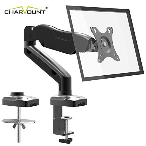 Charmount Single Monitor Stand -Articulating Gas Spring Monitor Arm, Adjustable Mount Desk Stand with Clamp and Grommet Base -Fits 10" to 27" LCD Computer Monitors up to 14.3lbs, VESA 75x75, 100x100