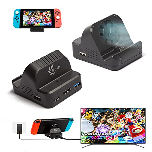Dock Station for Nintendo Switch, Switch Charger Dock Set for Nintendo, Portable TV Docking Adapter for Switch with Cooling Fan Built-in, Better Base Dock Replacement for Official Switch Charging Dock