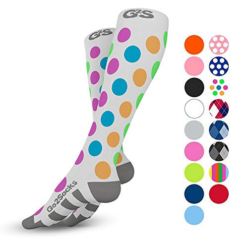 Go2Socks Compression Socks for Men Women Nurses Runners 20-30 mmHg (high) - Medical Stocking Maternity Travel - Best Performance Recovery Circulation Stamina - (2PolkaDot,M)