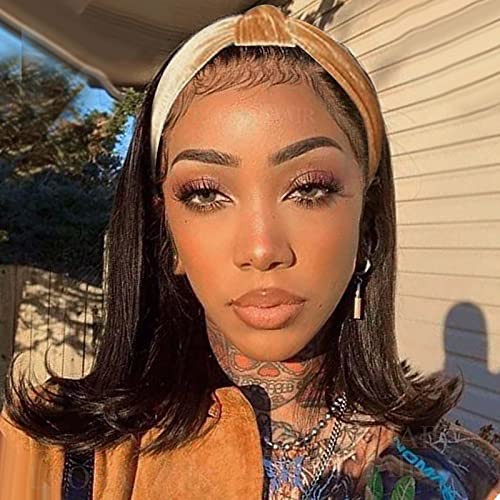 LEOSA Brown Headband Wig Straight Hair Bob Headbands for Wigs Short Synthetic Wavy Headband Wigs Bob Natural Hair Wigs with Headbands Attached colored 12inches Head band Wig for Black Women-4-