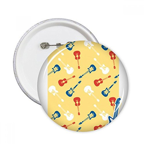 Yellow Guitar Music Pattern Illustrate Round Pins Badge Button Clothing Decoration 5pcs Gift