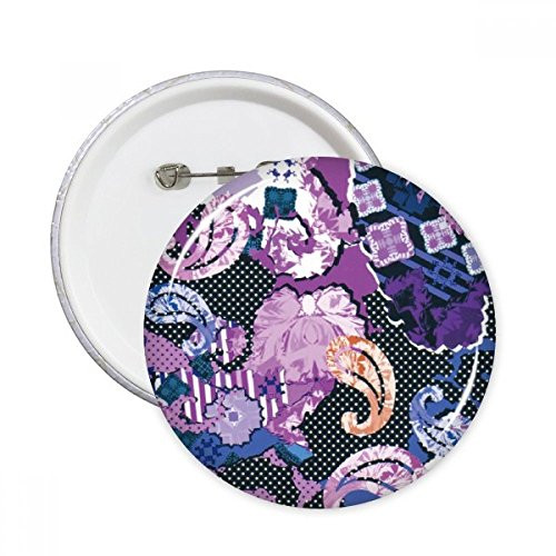 Purple Flower Leaf Point Line Abstract Pattern Round Pins Badge Button Clothing Decoration 5pcs Gift