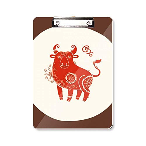 Year of Ox Animal China Zodiac Red Clipboard Folder Writing Pad Backing Plate A4