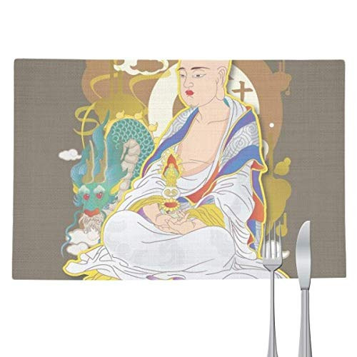 DIYthinker Religion Buddhist Eighteen Arhats Figure Placemat Pad Kitchen Woven Heat Resistant Cushion Rectangle