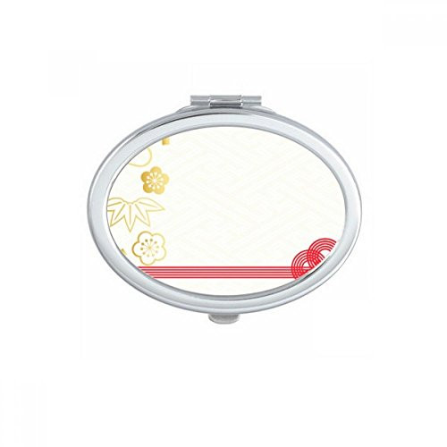 Golden Sakura Geometry Flowers Pattern Oval Mirror Portable Fold Hand Makeup Double Side Glasses