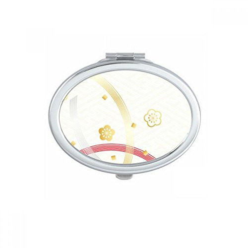 White Sakura Geometry Flowers Pattern Oval Mirror Portable Fold Hand Makeup Double Side Glasses
