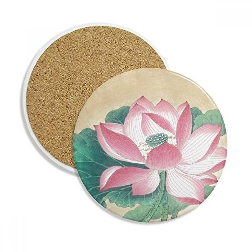 Water Lotus Figure Chinese Painting Coaster Cup Mug Tabletop Protection Absorbent Stone
